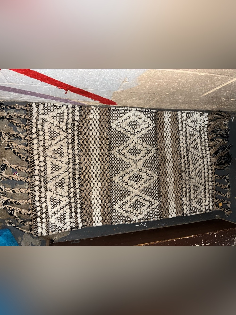 Neutral Woven Diamond Pattern Rug Runner